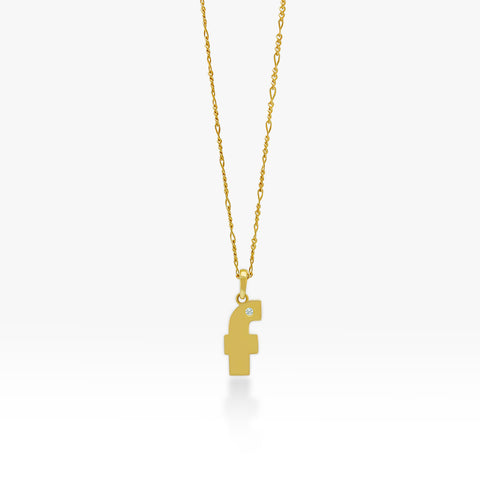 14K Gold “F” Initial Pendant On Gold Figaro Chain 