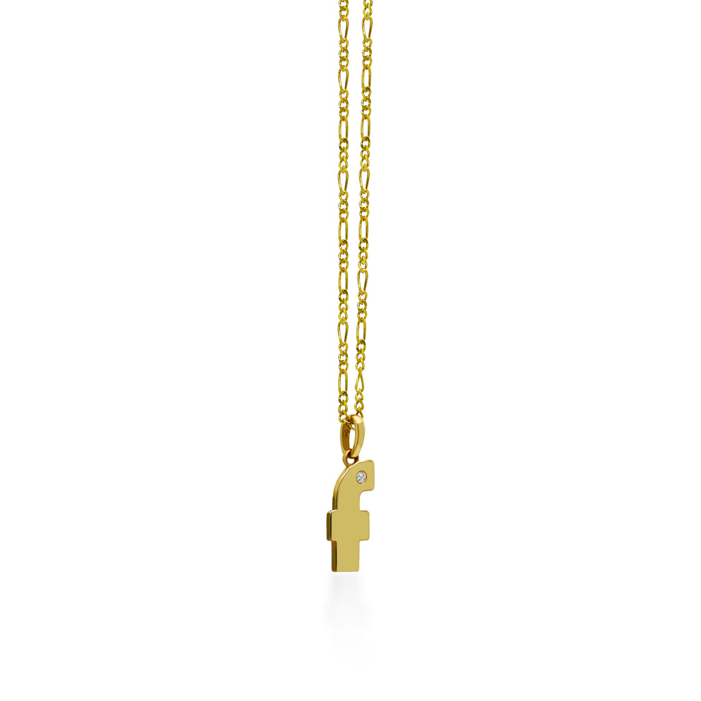 14K Gold “F” Initial Pendant On Gold Figaro Chain 