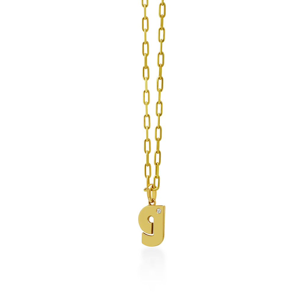14K Gold “G” Initial Pendant On On Gold Paperclip Chain 