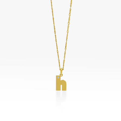 14K Gold “H” Initial Pendant On Gold Figaro Chain 
