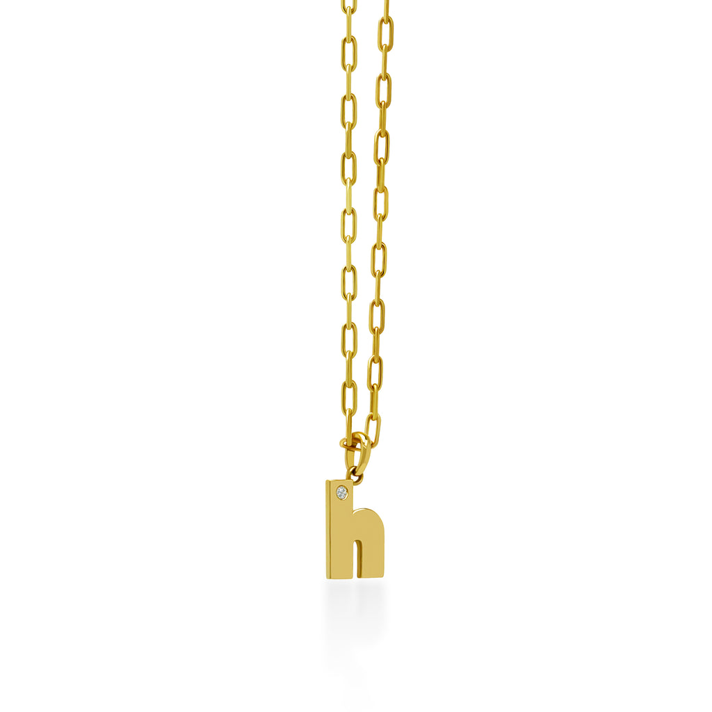 14K Gold “H” Initial Pendant On Gold Paperclip Chain 