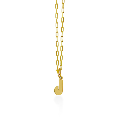 14K Gold “J” Initial Pendant On Gold Paperclip Chain 