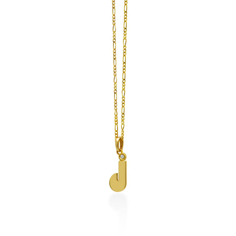 14K Gold “J” Initial Pendant On Gold Figaro Chain