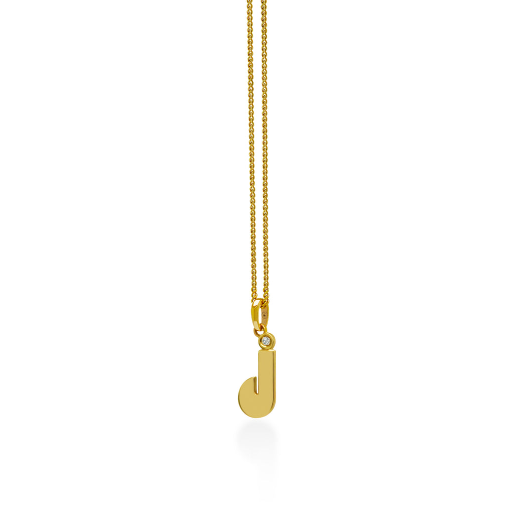 14K Gold “J” Initial Pendant On Gold Curb Chain 