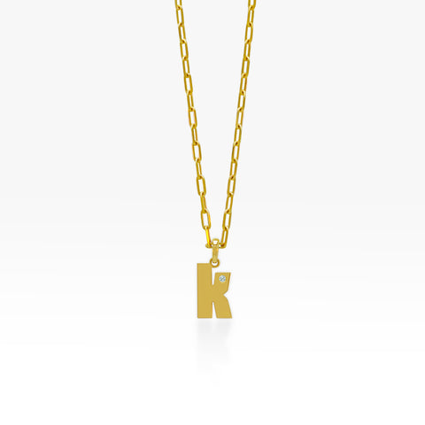 14K Gold “K” Initial Pendant On Gold Paperclip Chain 