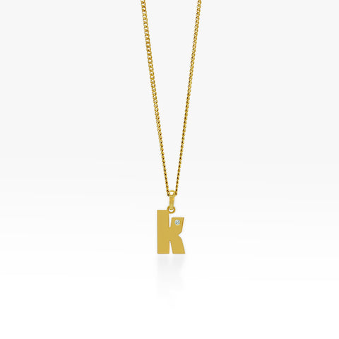 14K Gold “K” Initial Pendant On Gold Curb Chain 
