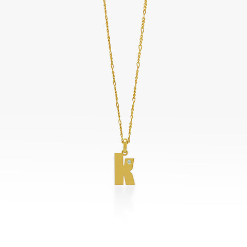 14K Gold “K” Initial Pendant On Gold Figaro Chain 