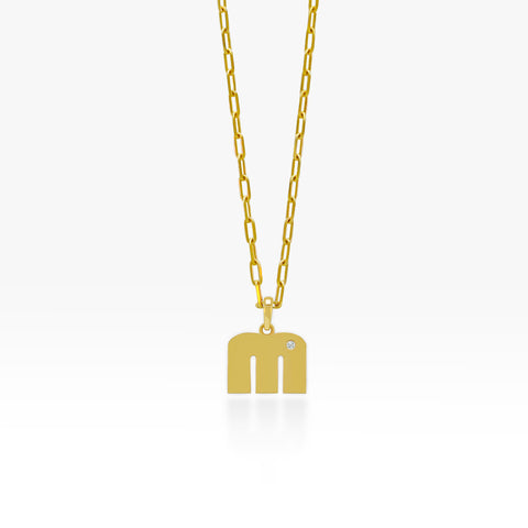 14K Gold “M” Initial Pendant On Gold Paperclip Chain 