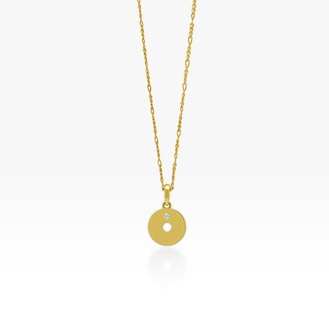 14K Gold “O” Initial Pendant On On Gold Figaro Chain 