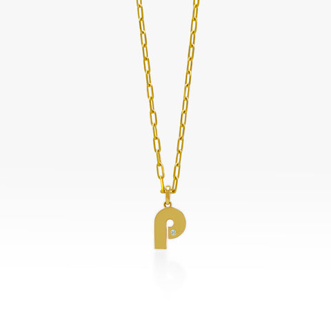 14K Gold “P” Initial Pendant On Gold Paperclip Chain 
