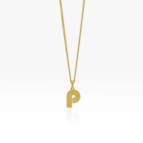 14K Gold “P” Initial Pendant On Gold Curb Chain 