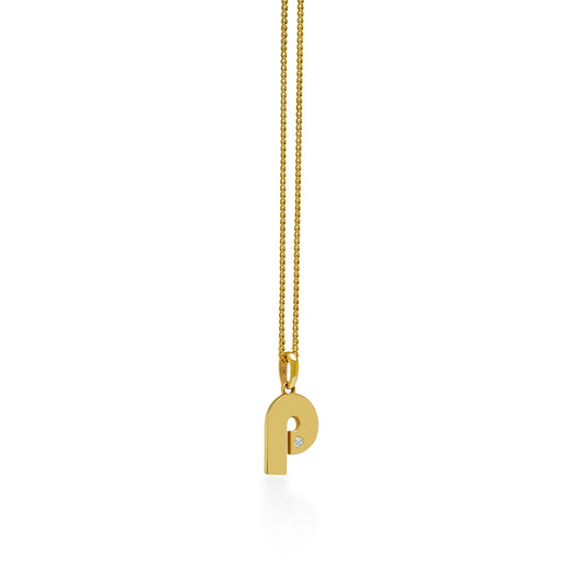 14K Gold “P” Initial Pendant On Gold Curb Chain 