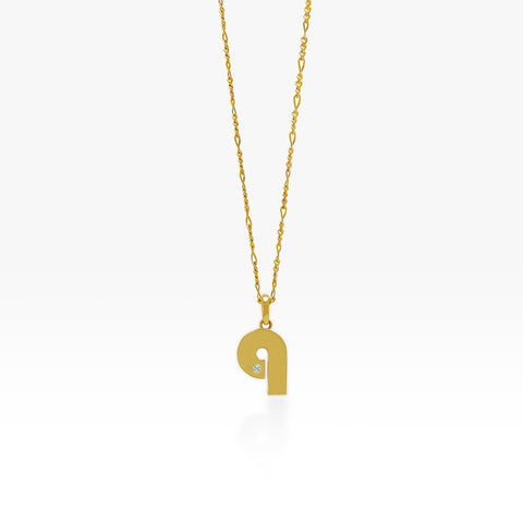 14K Gold “Q” Initial Pendant On Gold Figaro Chain 