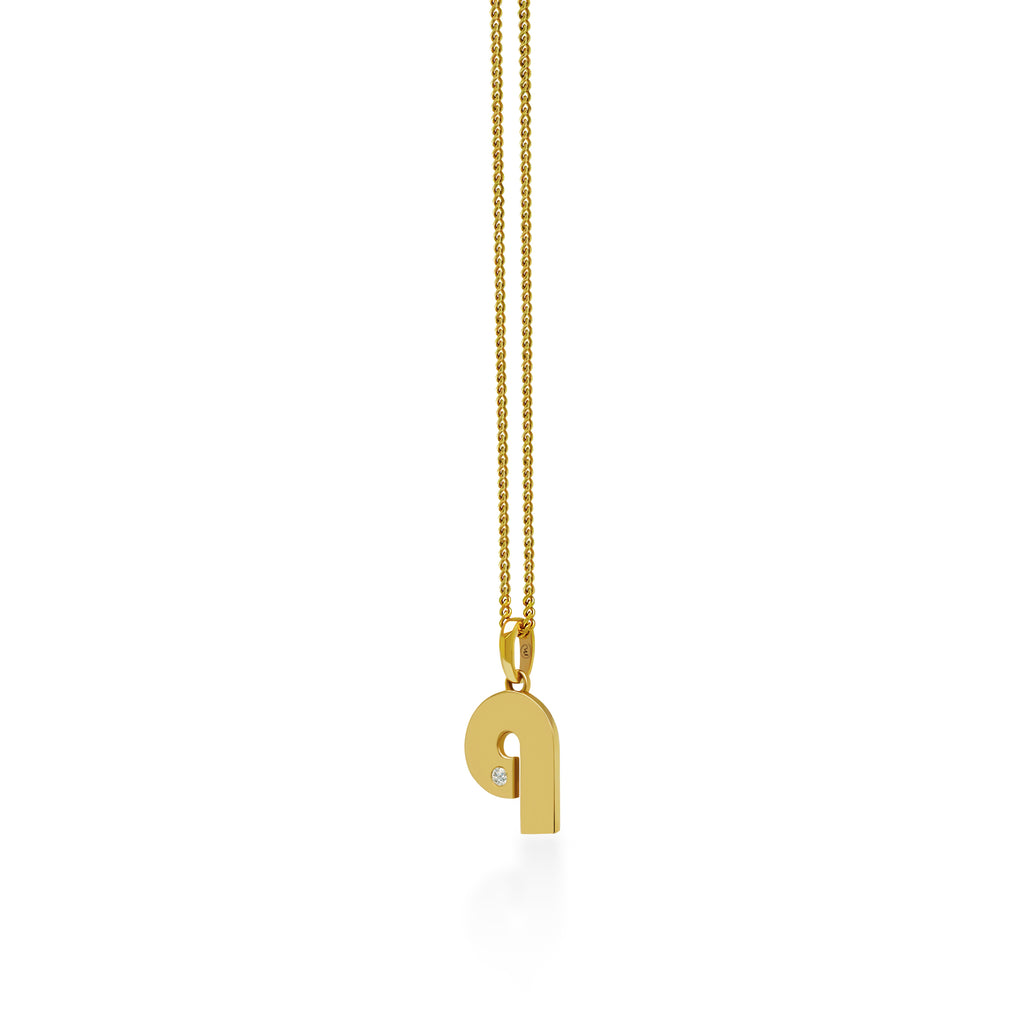 14K Gold “Q” Initial Pendant On Gold Curb Chain 