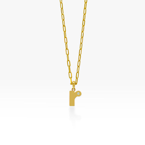 14K Gold “R” Initial Pendant On Gold Paperclip Chain 
