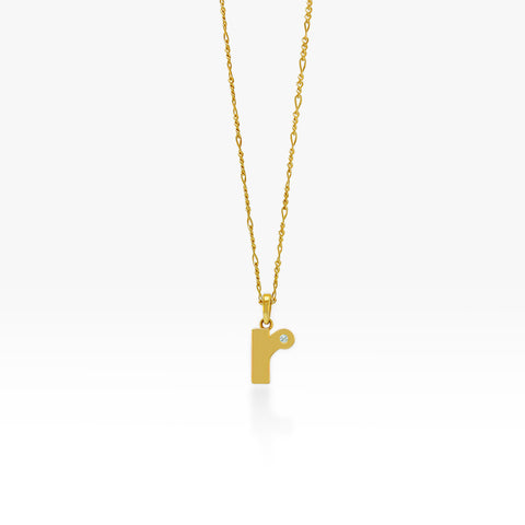 14K Gold “R” Initial Pendant On Gold Figaro Chain 