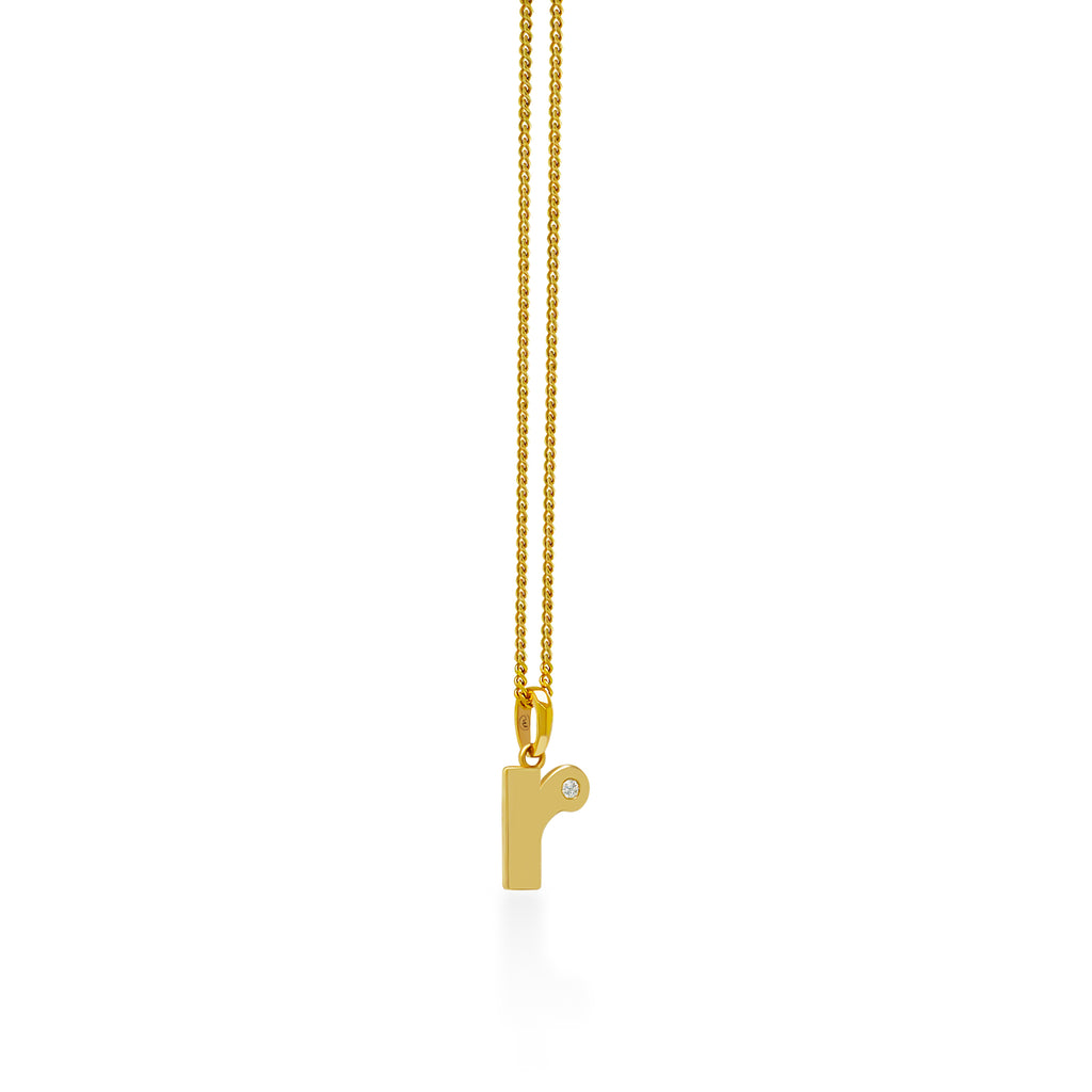 14K Gold “R” Initial Pendant On Gold Curb Chain 