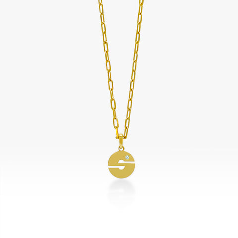 14K Gold “S” Initial Pendant On Gold Curb Chain 