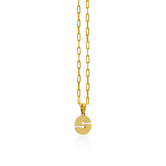 14K Gold “S” Initial Pendant On Gold Paperclip Chain 