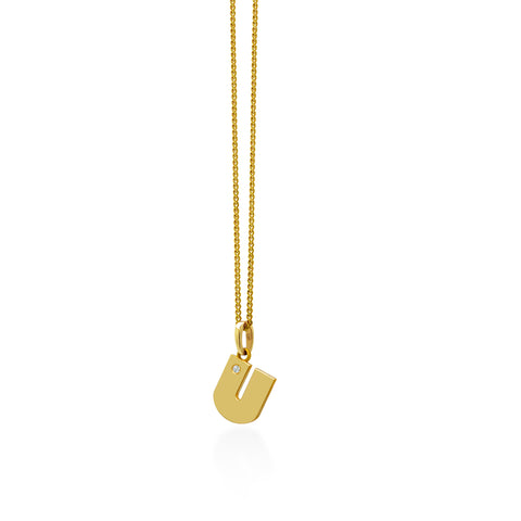 14K Gold “U” Initial Pendant On Gold Curb Chain 