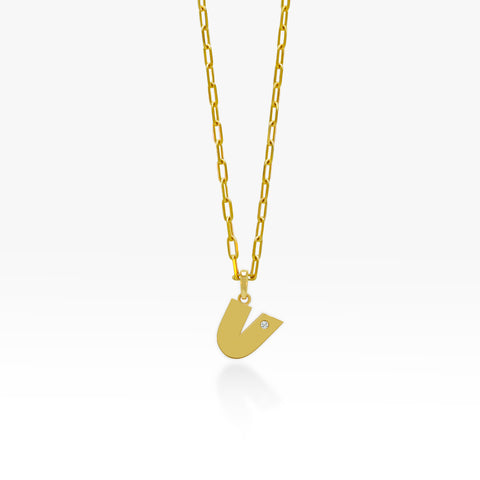14K Gold “V” Initial Pendant On Gold Paperclip Chain 