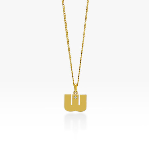 14K Gold “W” Initial Pendant On Gold Curb Chain 