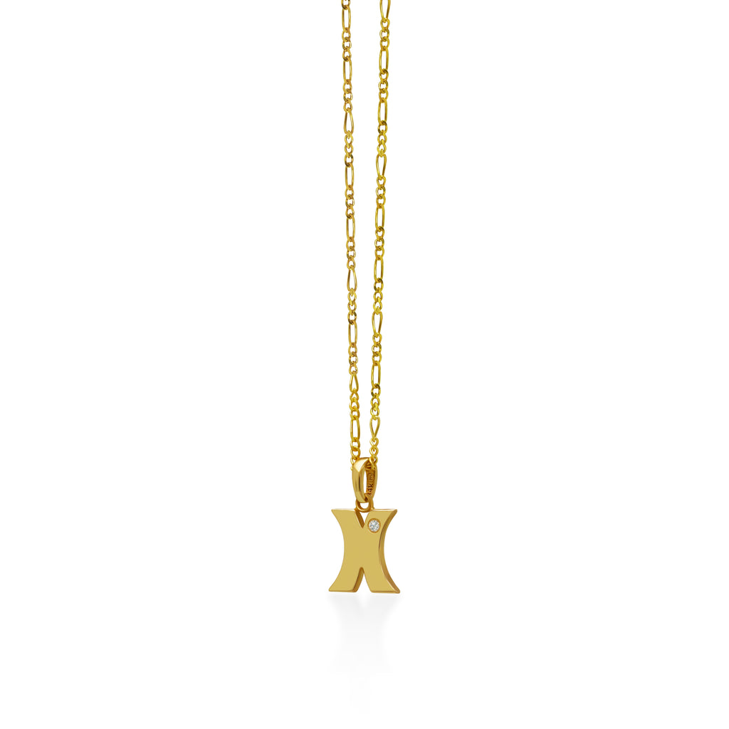 14K Gold “X” Initial Pendant On Gold Figaro Chain 