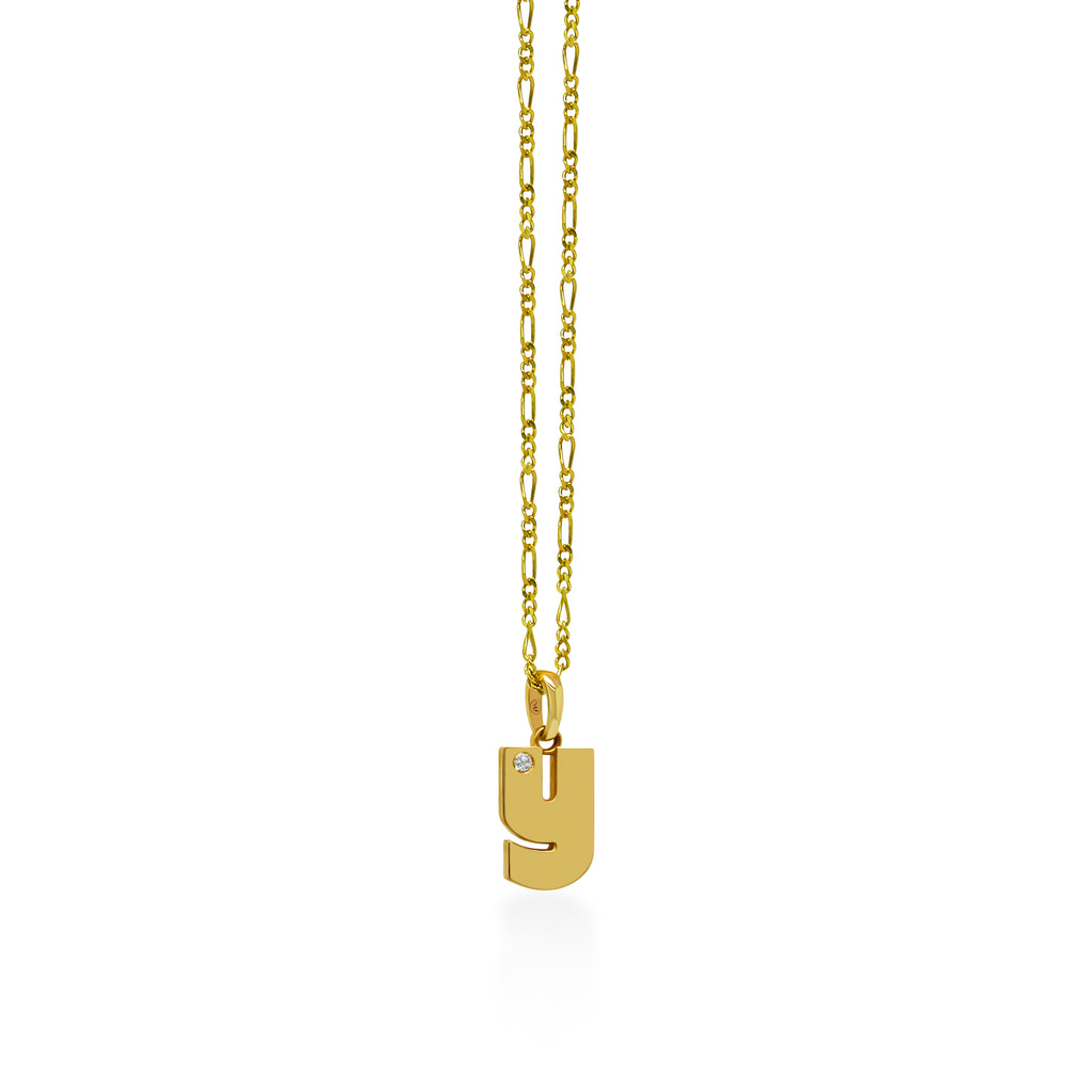 14K Gold “Y” Initial Pendant On Gold Figaro Chain 