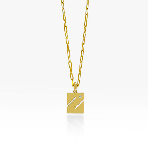 14K Gold “Z” Initial Pendant On Gold Paperclip Chain 