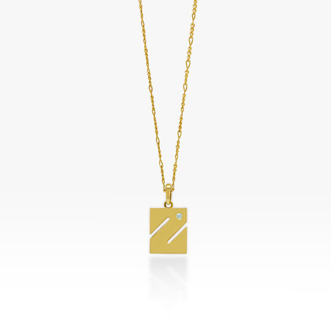 14K Gold “Z” Initial Pendant On Gold Figaro Chain 