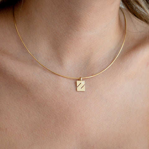 Model Wearing 14K Gold “Z” Initial Pendant Necklace