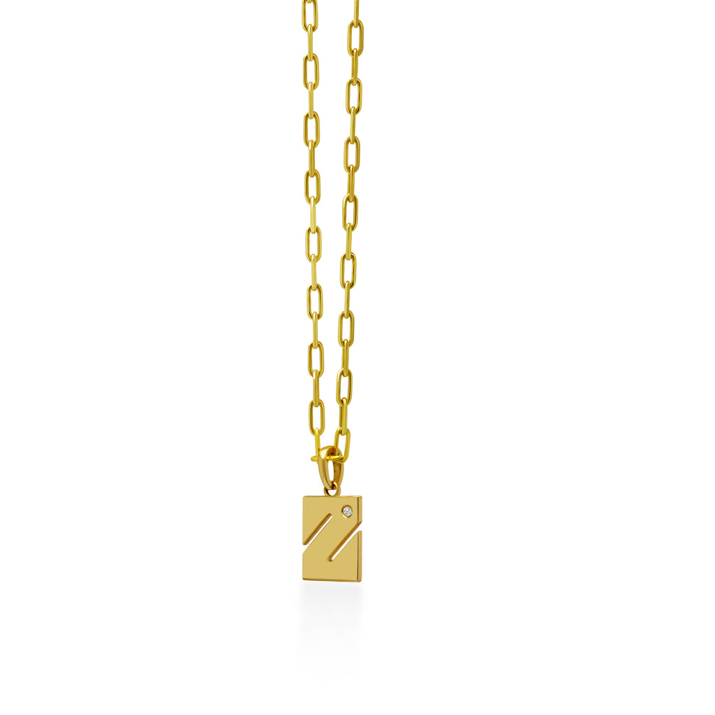 14K Gold “Z” Initial Pendant On Gold Paperclip Chain 