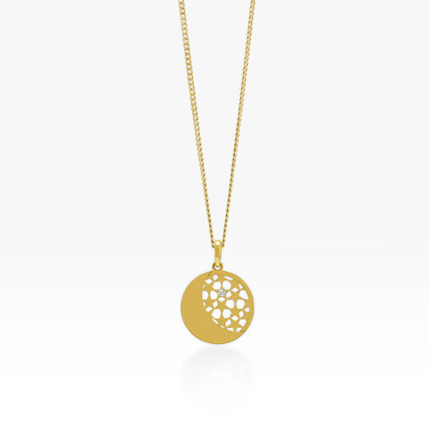 14K Gold Celestial Pendant Necklace (Curb Chain)