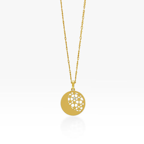 14K Gold Celestial Pendant Necklace (Figaro Chain)
