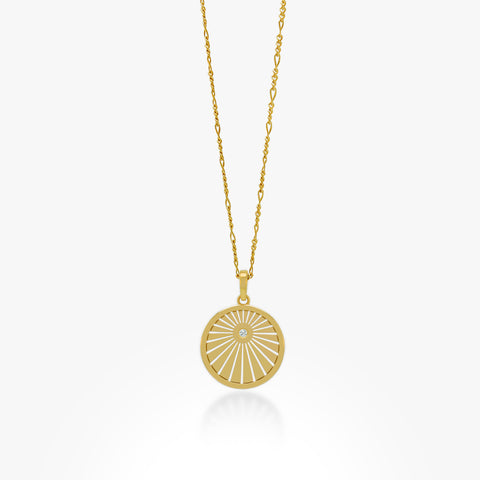 14K Gold Soleil Pendant On a Gold Figaro Necklace 