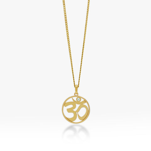 14K Gold Om Pendant On Gold Curb Chain 