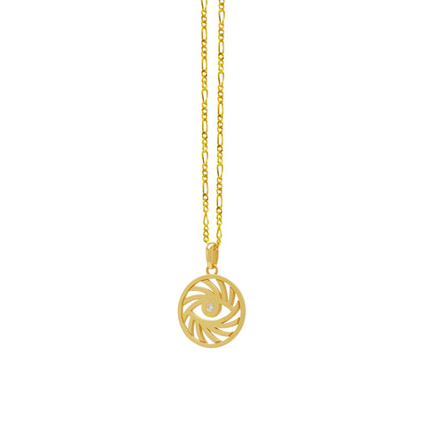 14K Gold Evil Eye Pendant Necklace (Figaro Chain)