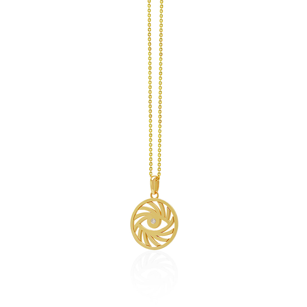 14K Gold Evil Eye Pendant Necklace With Gold Chain 