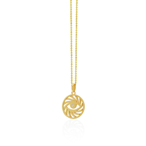 14K Gold Evil Eye Pendant Necklace With Gold Chain 