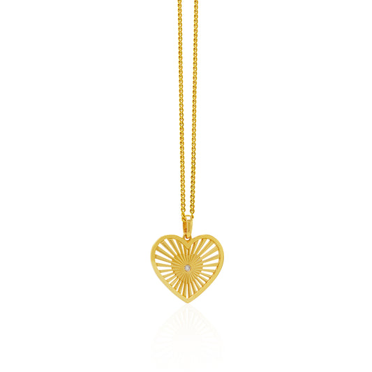 14K Gold Sheen Heart Pendant On Gold Curb Chain 