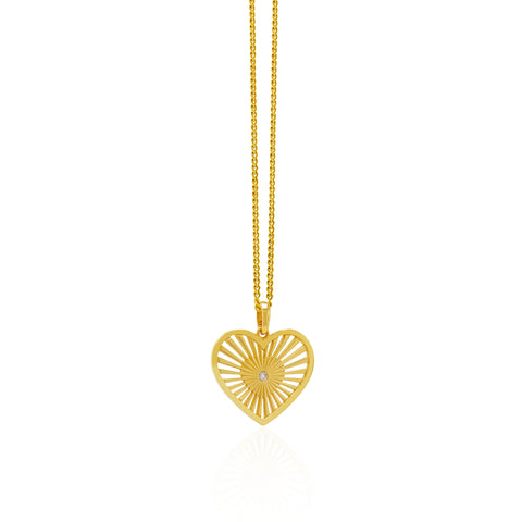 14K Gold Sheen Heart Pendant On Gold Curb Chain 