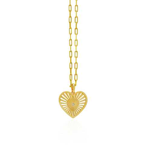 14K Gold Sheen Heart Pendant on Gold Paperclip Chain 