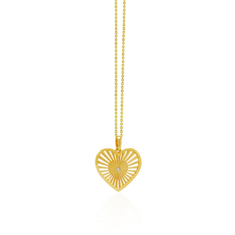 14K Gold Sheen Heart Pendant On Gold Rolo Chain 