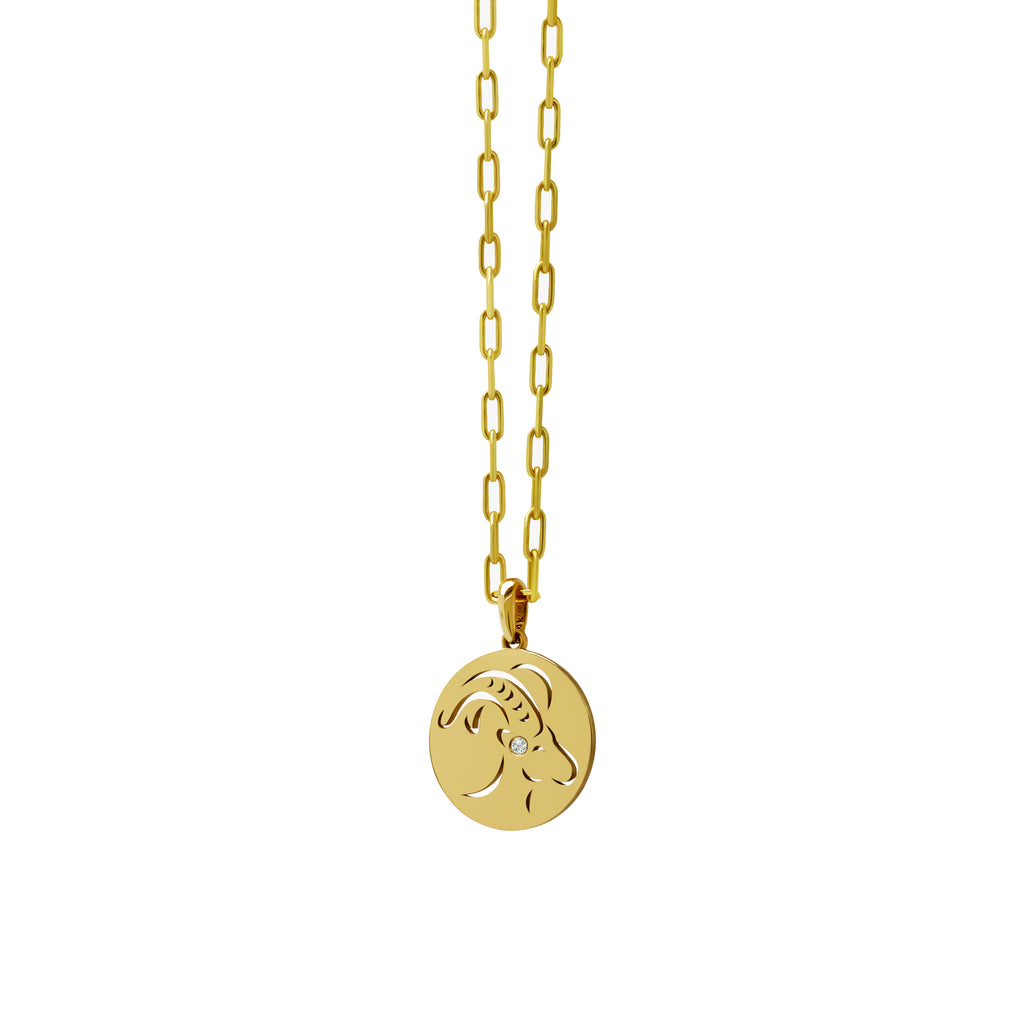 14K Gold Capricorn Pendant Necklace (Paperclip Chain)