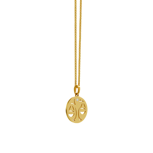 14K Gold Libra Pendant On Gold Curb Chain 