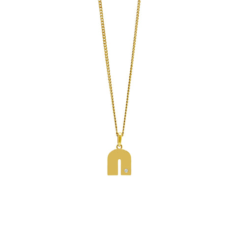 14K Gold “N” Initial Pendant On Gold Curb Chain 