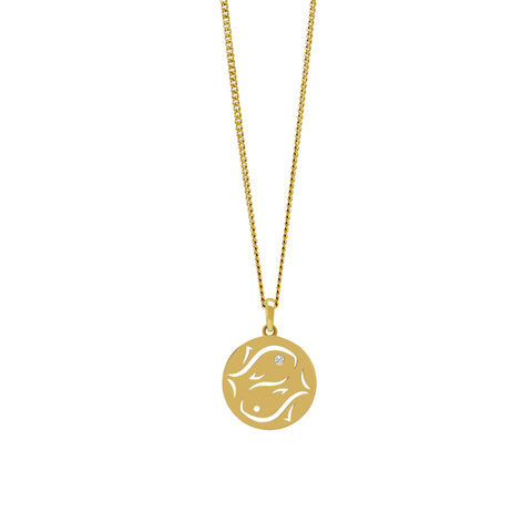 14K Gold Pisces Pendant Necklace On Gold Chain 