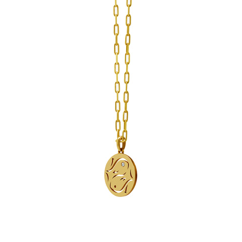 14K Gold Pisces Pendant On Gold Paperclip Chain 