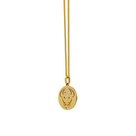 taurus zodiac pendant on a gold Rolo chain 